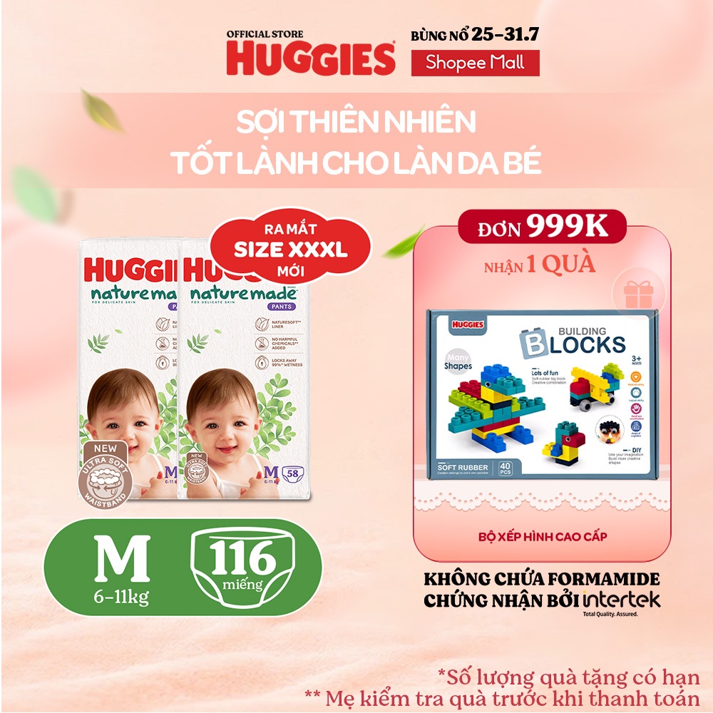 Combo 2 Tã Quần Huggies Platinum Nature Made M58