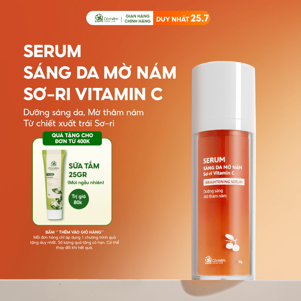 Serum Vitamin C Giúp Sáng Da Mờ Vết Nám Tàn Nhang Dưỡng Da Chiết Xuất Sơ Ri Cỏ Mềm 30gr