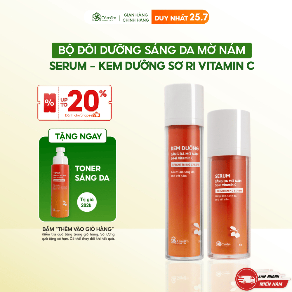 Combo dưỡng sáng da mờ thâm nám tàn nhang Vitamin C từ trái Sơ-ri Cỏ Mềm
