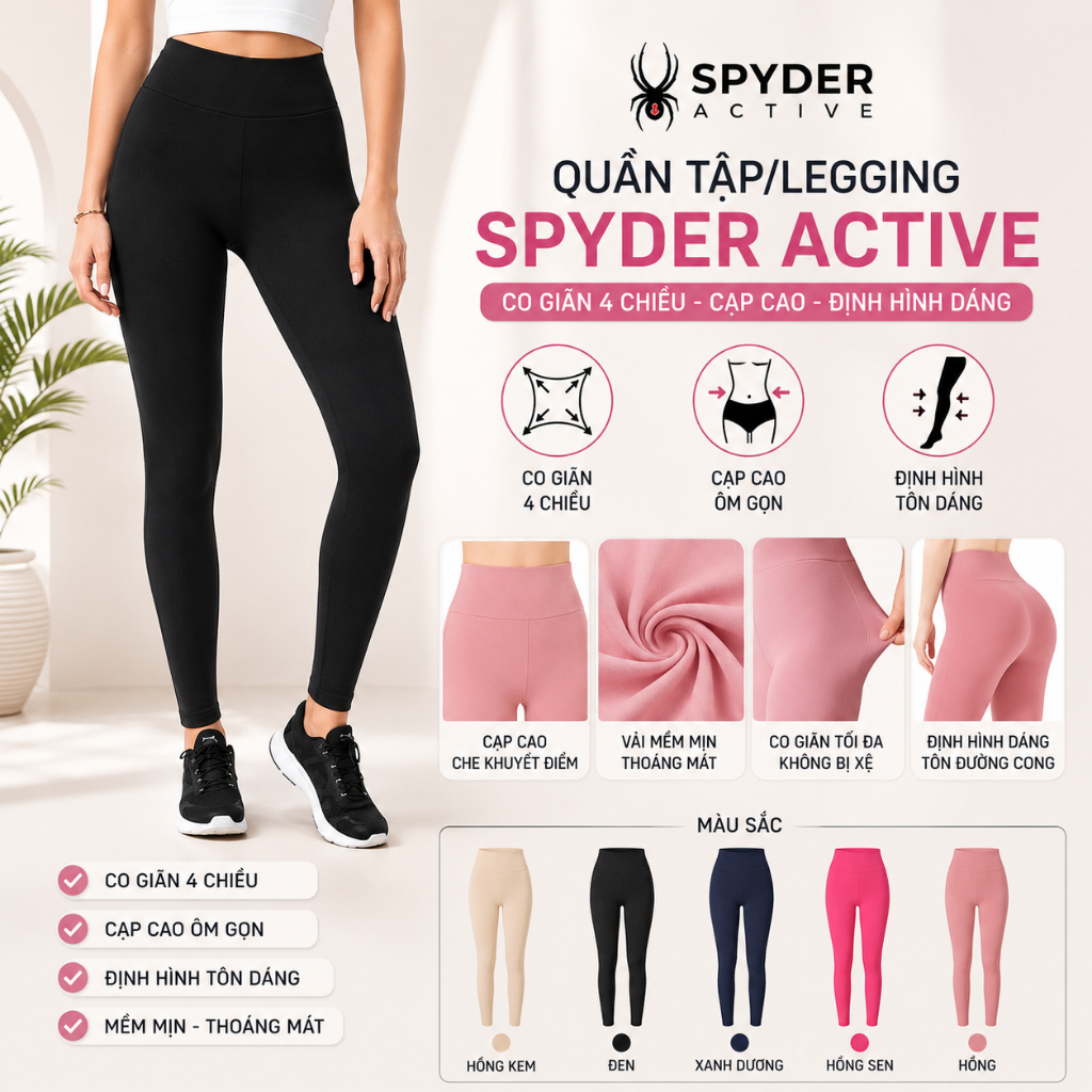 Quần Dài Tập Nữ Xuất Dư Spyder Active Cạp Cao Ôm Gọn Co Giãn 4 Chiều