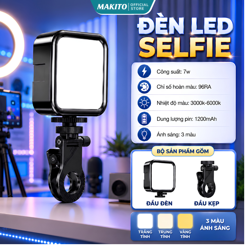 Đèn Led Mini Makito Hỗ Trợ Ánh Sáng Quay Phim Chụp Ảnh Livestream Tiện Lợi Nhỏ Gọn