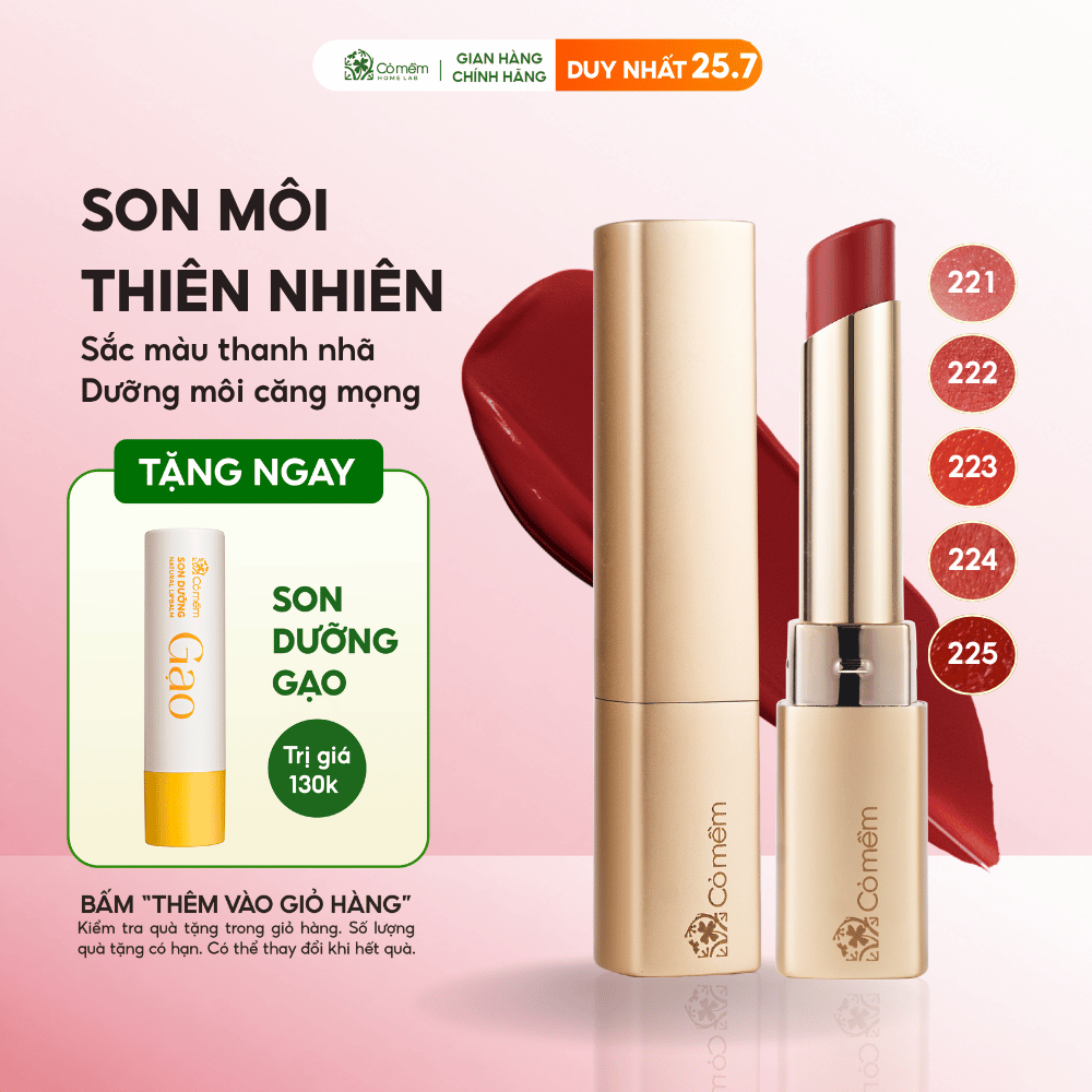 Son môi Nhã Matte Natural Lipstick Mềm Mịn Thành Phần Dưỡng Ẩm Ngừa Lão Hóa Lành Tính Cỏ Mềm 3,4gr