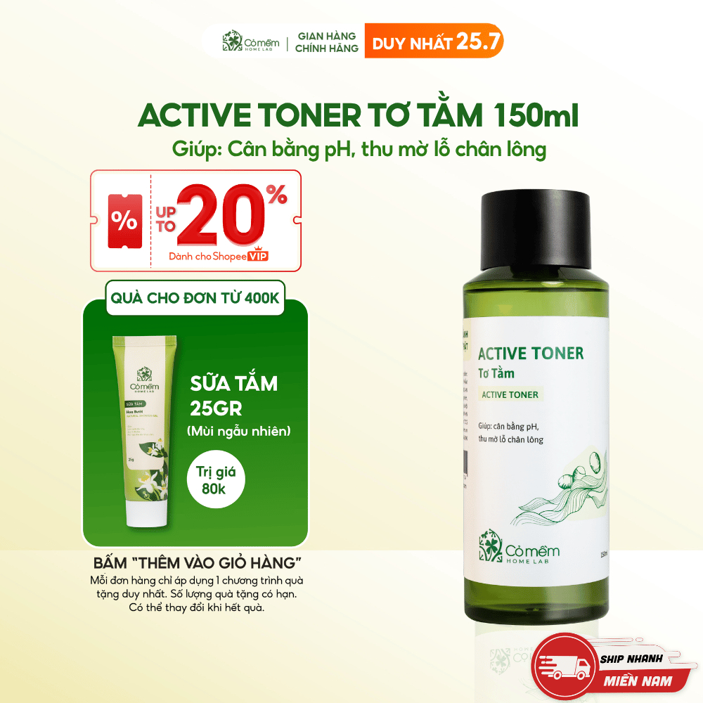 Active Toner Tơ Tằm Cấp Ẩm Thu Mờ Lỗ Chân Lông Cỏ Mềm 150ml