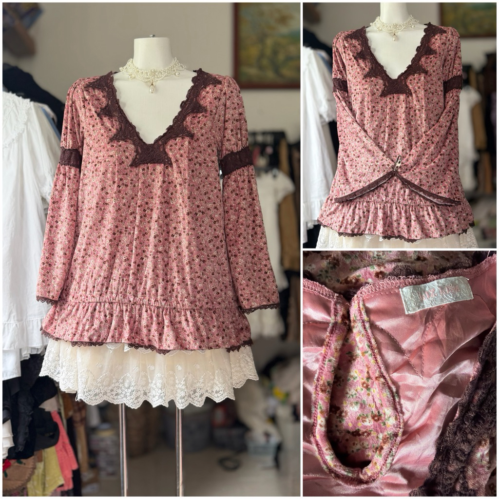 [2hand_thrift] Áo nhung hoa nhí Liz Lisa M ngực 80-88 dài 65