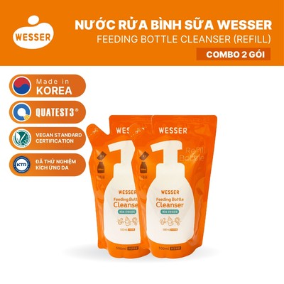 COMBO 2 GÓI Nước rửa bình sữa thuần chay cho bé Wesser gói 500ml (Nhập khẩu Hàn Quốc) an toàn rửa rau củ và đồ chơi