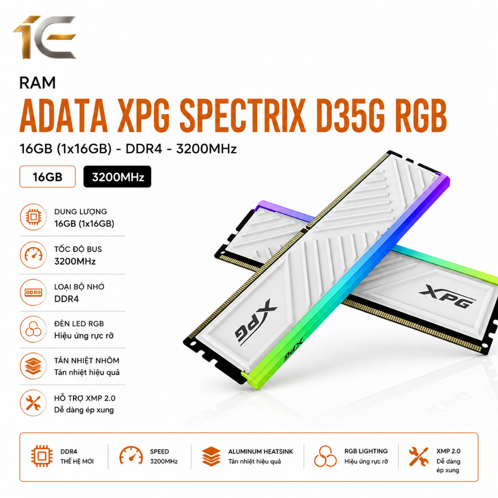 RAM Adata XPG Spectrix D35G RGB 16Gb 3200Mhz DDR4 - BH 36 Tháng
