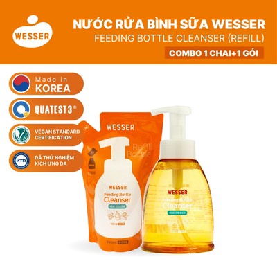 COMBO NƯỚC RỬA BÌNH SỮA WESSER CHAI + GÓI