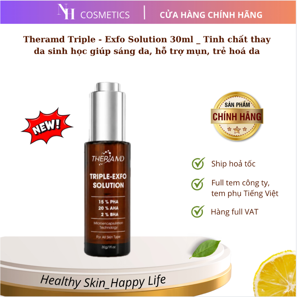 [TEM CTY] Tinh Chất Thay Da Sinh Học Sáng Da, Trẻ Hoá Theramd Tripple - Exfo Solution Giảm Mụn AHA B