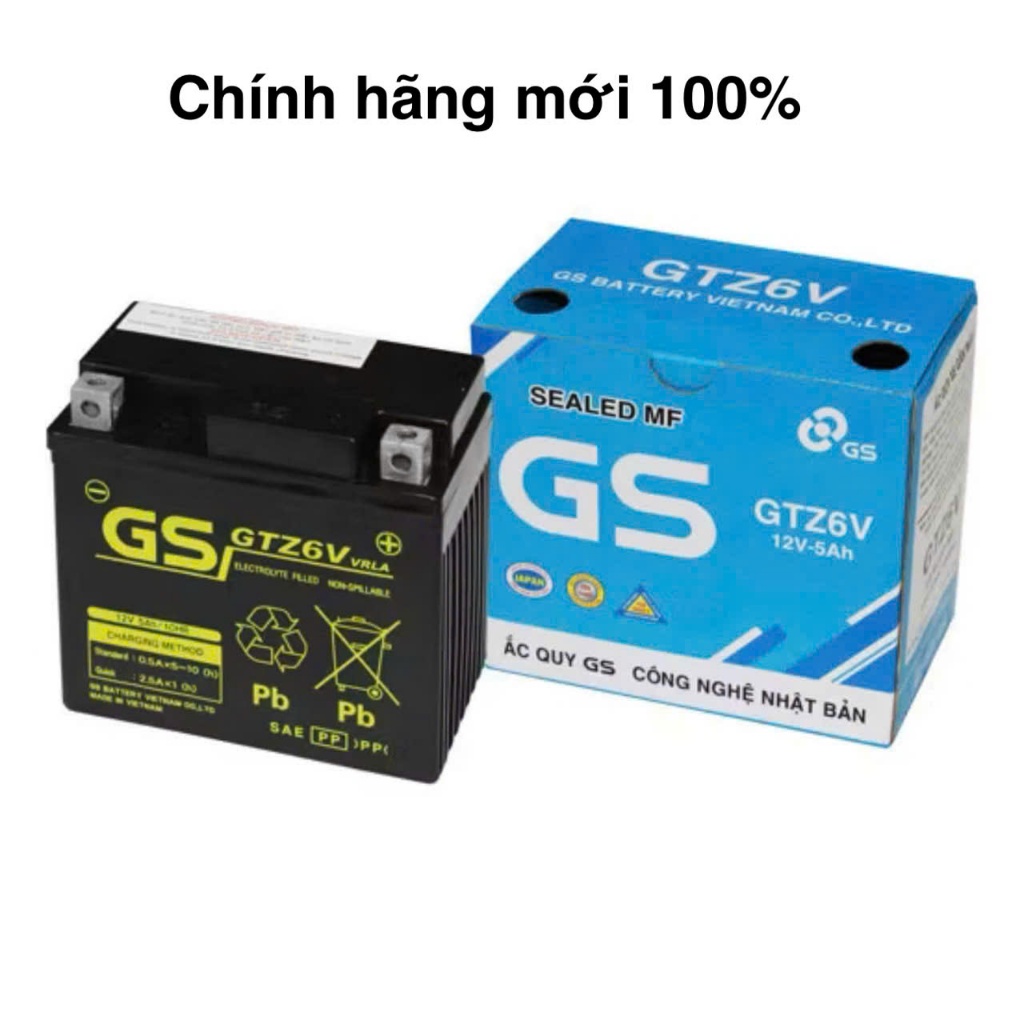 Bình ắc quy 12v khô miễn bảo dưỡng cho xe gắn máy GS GTZ6V (12V-5AH) cho xe tay ga