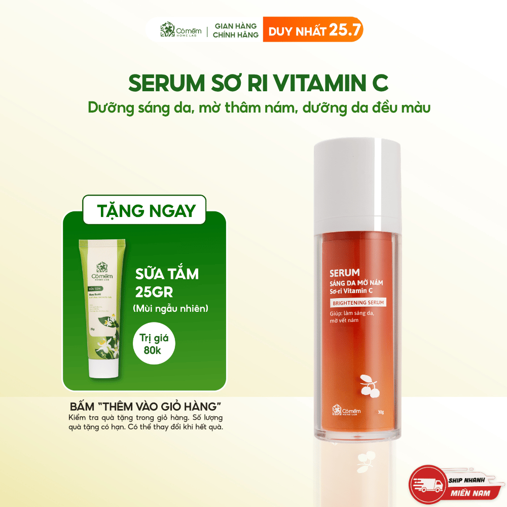 Serum Vitamin C sáng da mờ nám đều màu da từ chiết xuất Sơ-ri Cỏ Mềm 30g