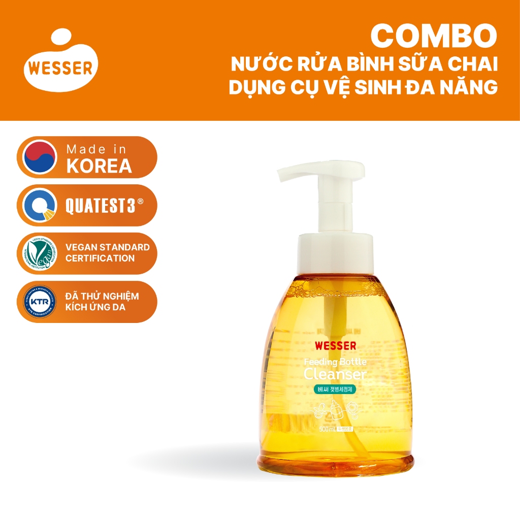 Nước rửa bình sữa Wesser dạng chai 500ml (Nhập khẩu Hàn Quốc)