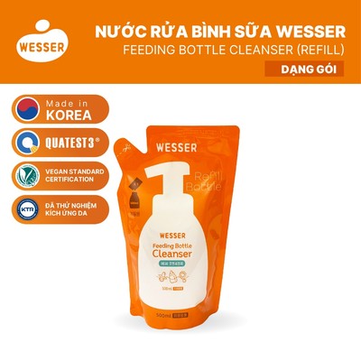 Nước rửa bình sữa thuần chay cho bé Wesser gói 500ml (Nhập khẩu Hàn Quốc) an toàn rửa rau củ và đồ chơi
