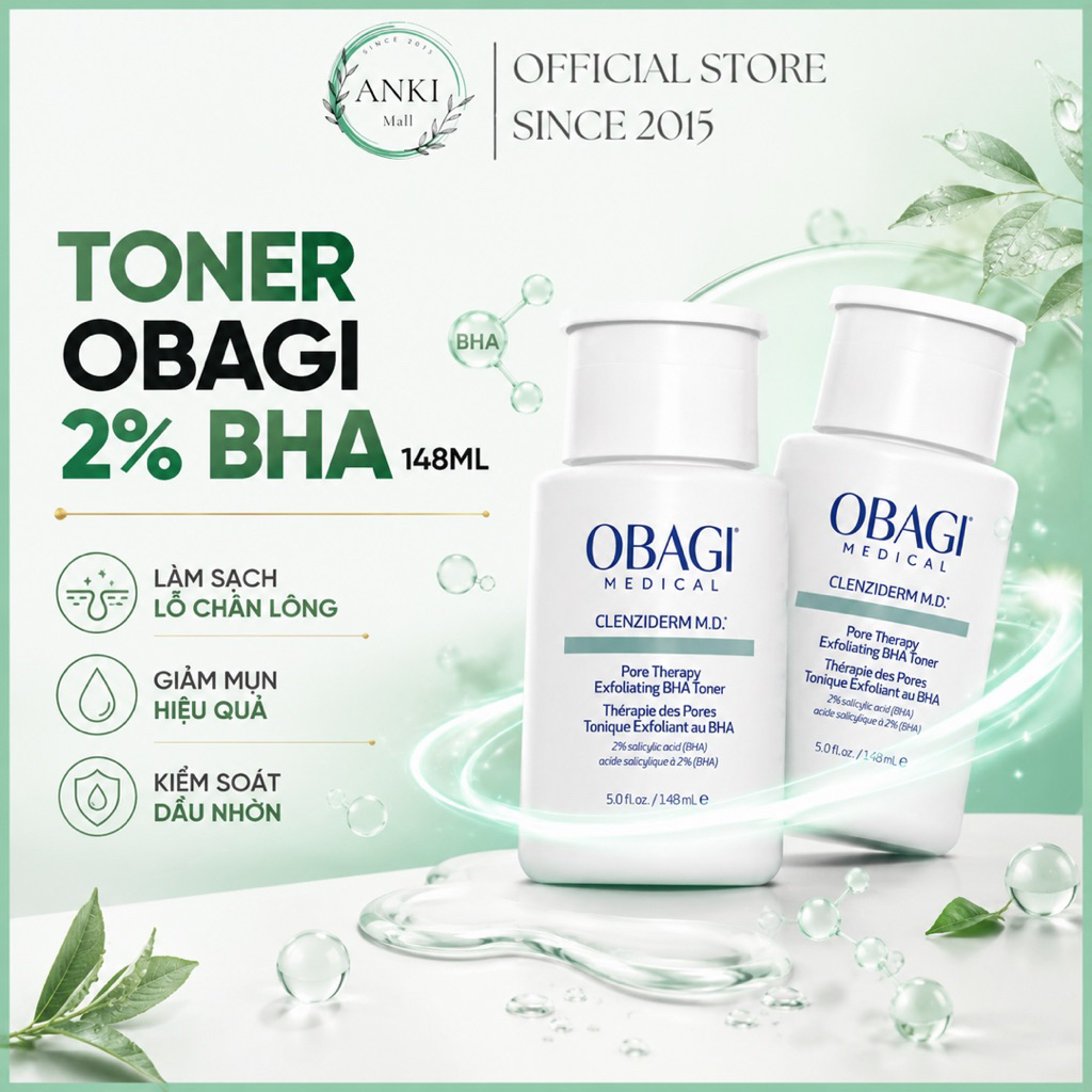 Toner Obagi 2% BHA Clenziderm M.D. Exfoliating BHA 148ml Giảm Mụn Tẩy Tế Bào Chết - Anki Mall