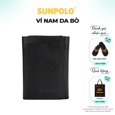  Ví gấp ba nam da bò SUNPOLO Đen Xanh Đỏ - WSTF51