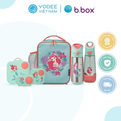b.box Set hộp cơm trưa/đồ ăn vặt, túi đựng hộp cơm và bình nước phiên bản Little Mermaid cho bé
