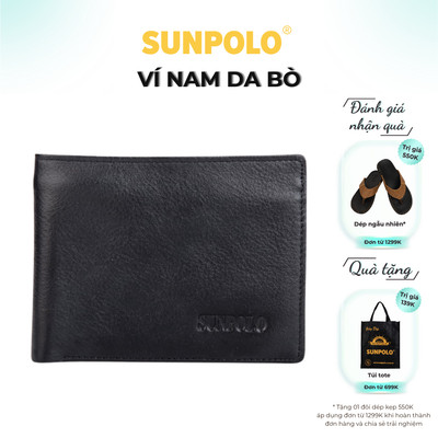  Ví ngang nam da bò SUNPOLO Đen Nâu - WSDQ21