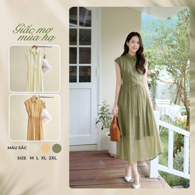 Đầm Dáng Xòe LAMER FASHION Dáng Dài Vai Chờm Nơ Eo Công Sở L63L26H015