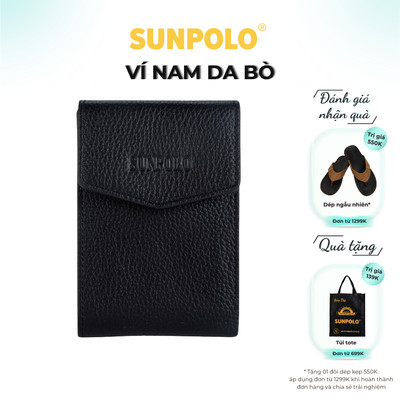  Bóp nam da bò SUNPOLO khoá bấm đen WSCT54