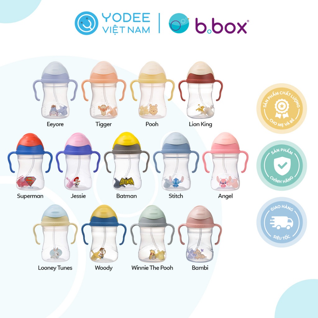 b.box Bình nước 360 độ có van chống sặc và tay cầm phiên bản Disney cho bé tập uống nước 240ml