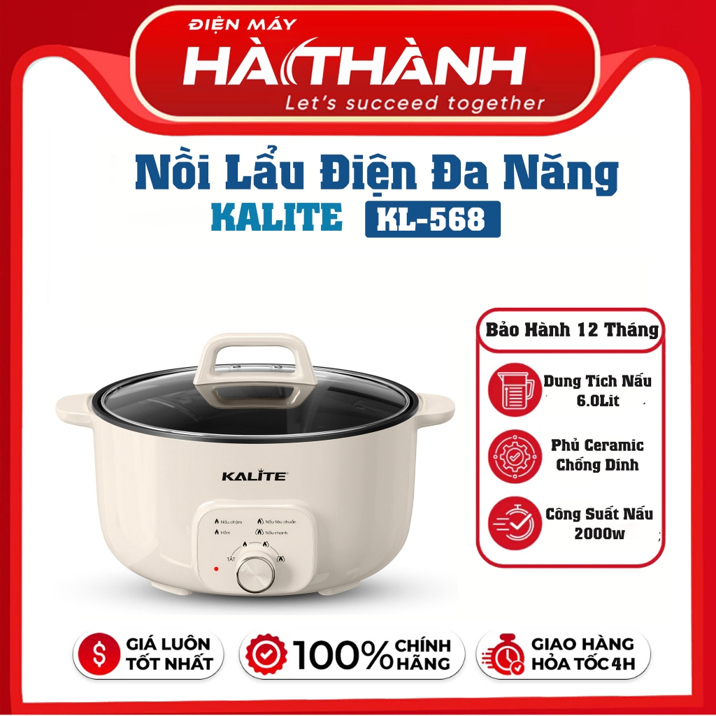 Nồi Lẩu Điện KALITE KL568 Elegant, Dung Tích 6L - Công Suất 2000W - Điều Khiển 3 Mức Nhiệt Linh Hoạt