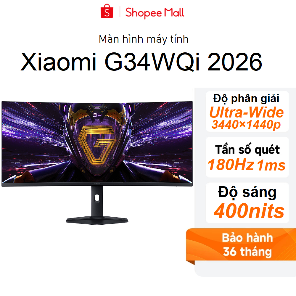 Màn hình máy tính Xiaomi G34WQi 2026 Ultra-Wide Quad HD(3440×1440p) 1500R/180Hz/1ms/400nit