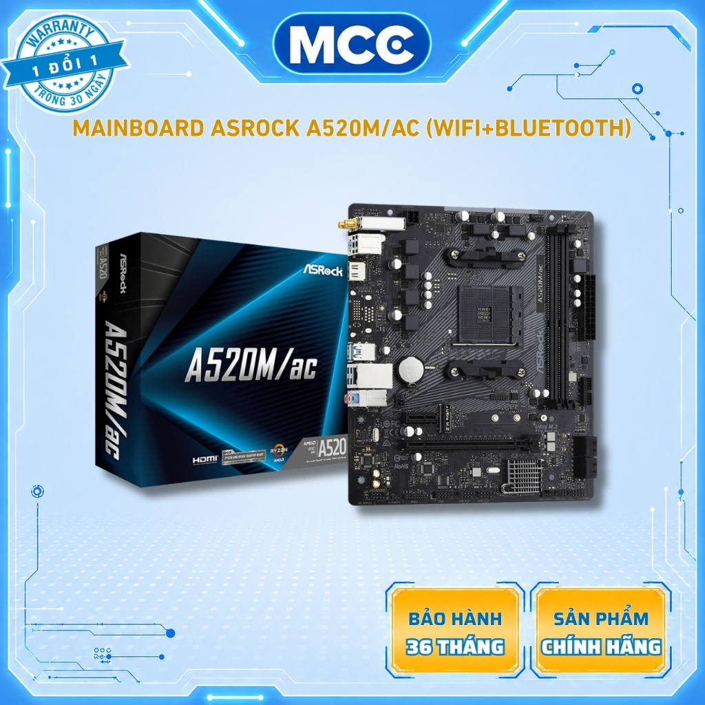 Mainboard Asrock A520M/ac ( WIFI - Bluetooth )