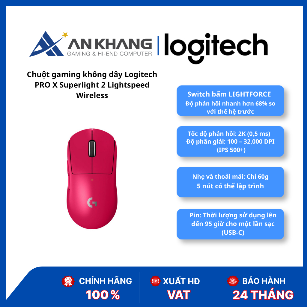 Chuột Logitech PRO X Superlight 2 Lightspeed Wireless | An Khang