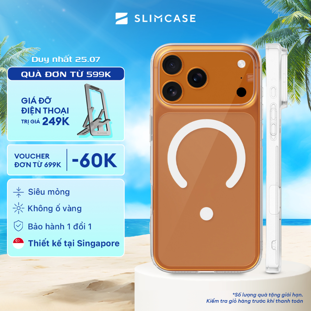 Ốp lưng iPhone 17 Pro Max / 17 Pro / 17 SLIMCASE - Không ố vàng, siêu mỏng, hỗ trợ sạc không dây