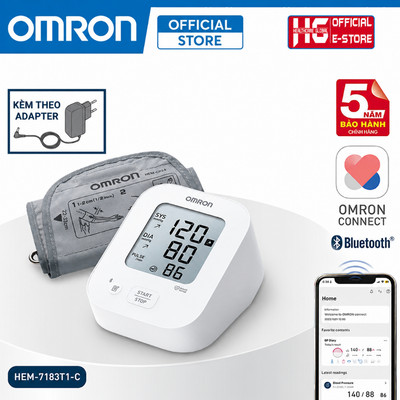 Máy Đo Huyết Áp Omron Ez Bt Power HEM-7183T1-C | Kèm Theo Adapter, Kết Nối Bluetooth, Bảo Hành 5 Năm