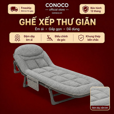 Giường Xếp Văn Phòng CONOCO Nệm Dày Êm Ái Gấp Gọn Điều Chỉnh Đa Góc Chịu Tải 160kg Dài 1m8