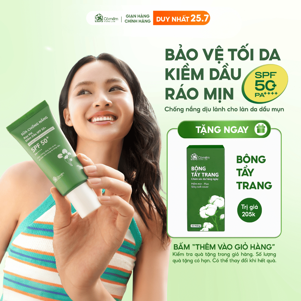 Sữa Chống Nắng Kiềm Dầu Ngừa Mụn Nâng Tone Rau Má Cho Da Dầu Mụn SPF 50+ PA++++ Cỏ Mềm 60gr