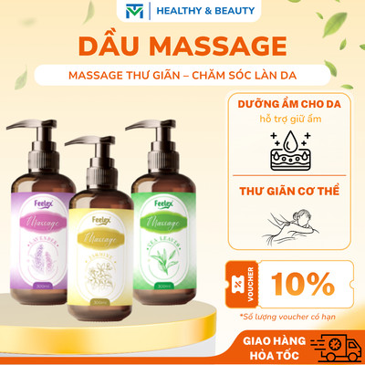 Tinh dầu massage body Feelex nhiều mùi hương - Mát xa thư giãn, kích thích cảm giác, phù hợp mọi loại da - chai 300ml