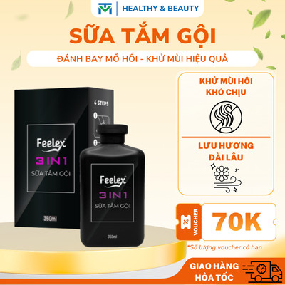 Sữa tắm gội nam giới 3 in 1 Feelex all in one tiện lợi, hương nước hoa, lưu hương dài lâu - chai 350ml