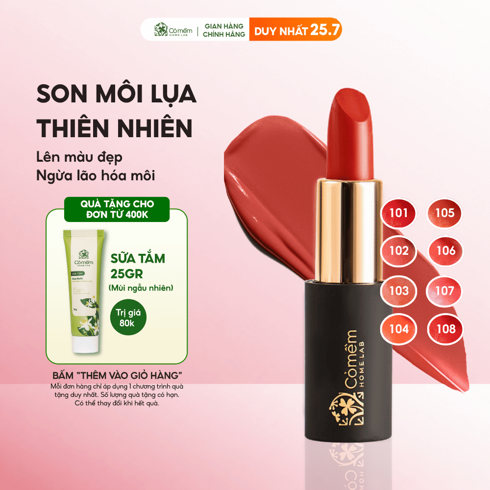Son Môi Lụa Thành Phần Thiên Nhiên Bảng Màu Đẹp Đa Dạng Cỏ Mềm 4g