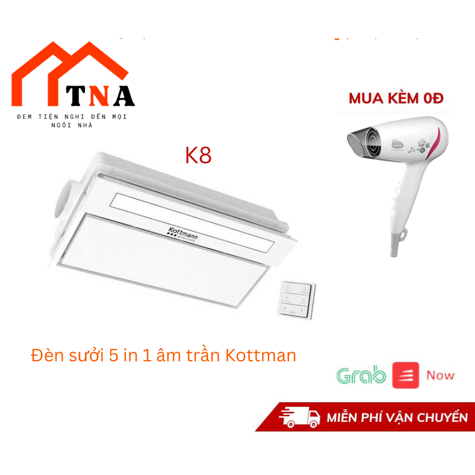 Quạt âm trần đa năng Kottmann K8 (5in1) Dùng điều khiển từ xa - Hàng chính hãng