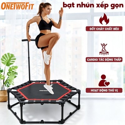 OneTwoFit Bạt nhún gập 45 inch, tay cầm điều chỉnh 5 nấc độ cao, không cần lắp ráp