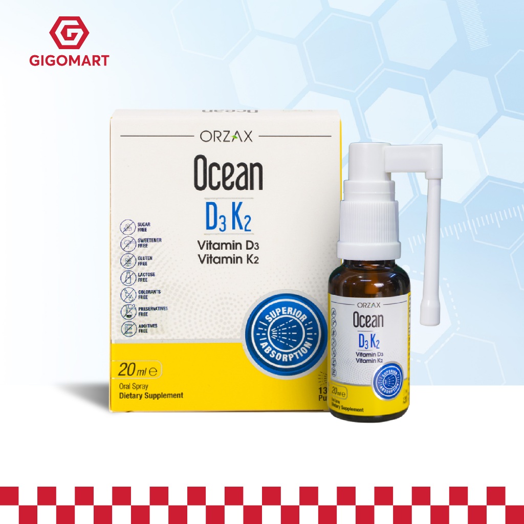 Vitamin D3K2 ORZAX Ocean Spray 20ml | Bổ Sung Vitamin D3 & K2 MK7, Hỗ Trợ Hấp Thu Canxi Cho Trẻ Sơ S