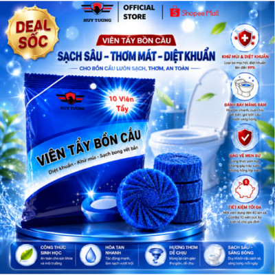 Viên Tẩy Bồn Cầu Huy Tưởng Có Màn Bọc Tự Tan Khử Mùi, Ngăn Khuẩn, Sạch Sáng khối lương 650g
