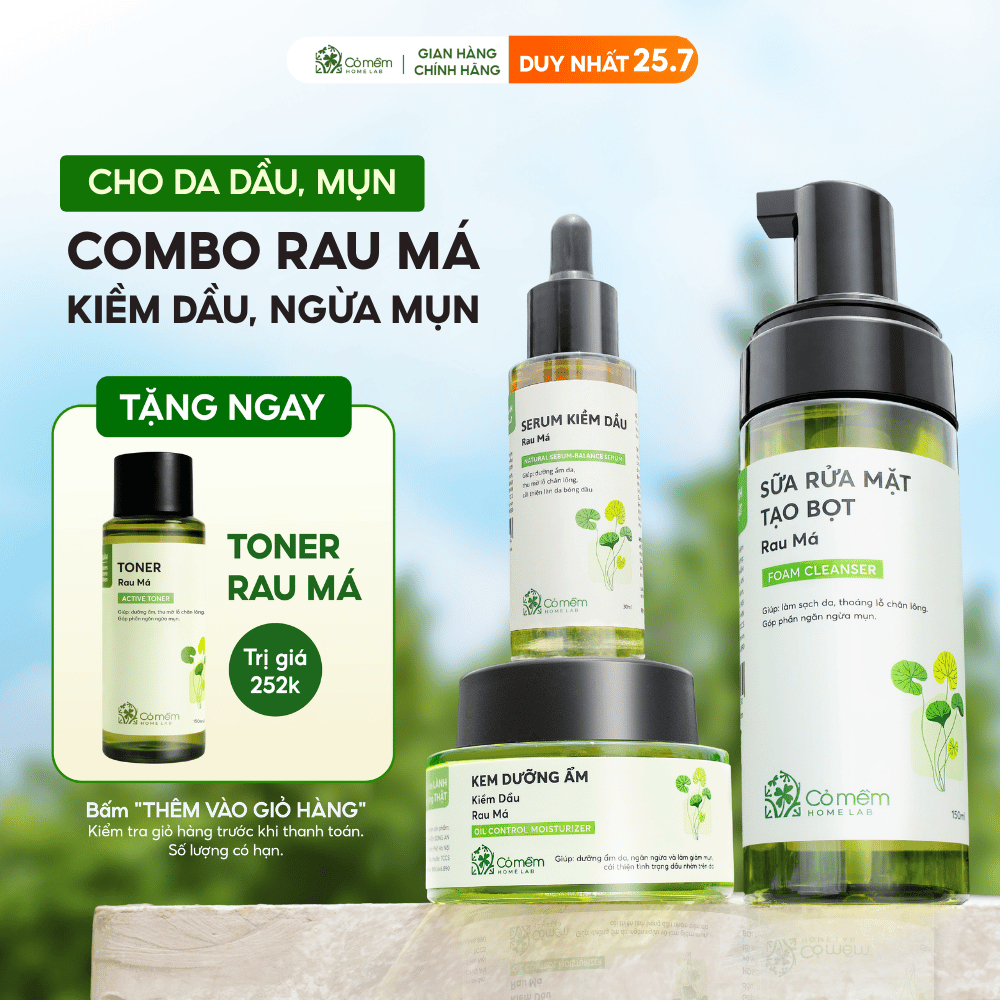 Bộ Chăm Sóc Da 3 Bước Sữa Rửa Mặt Serum Và Kem Dưỡng Ẩm Kiềm Dầu Rau Má Cỏ Mềm
