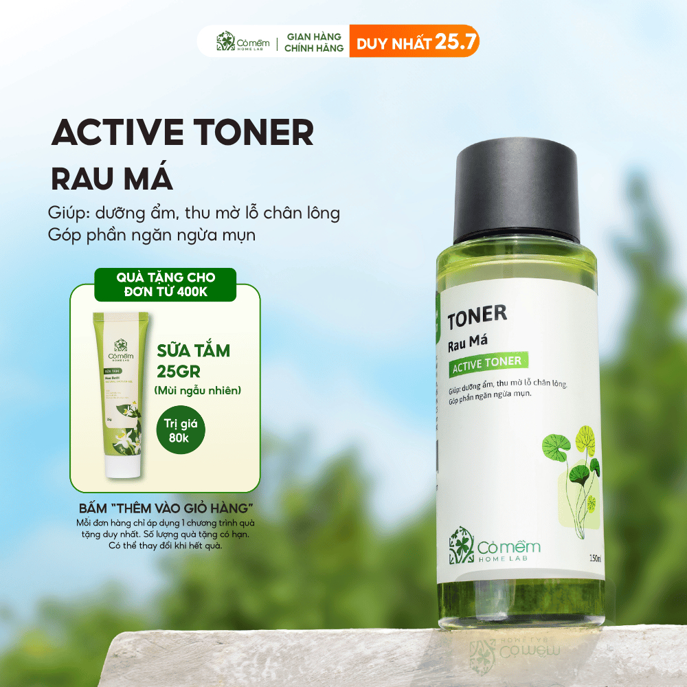 Active Toner Dưỡng Ẩm Ngừa Mụn Rau Má Dành Cho Da Mụn Da Dầu Nhạy Cảm Cỏ Mềm 150ml