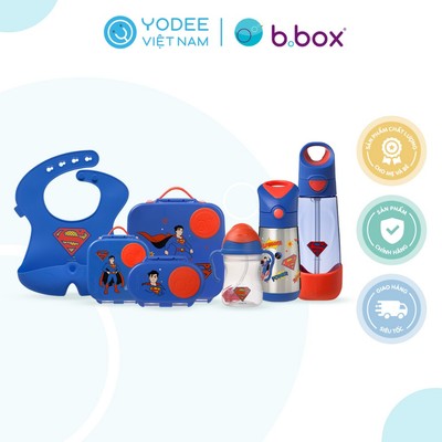 b.box Set hộp cơm trưa/đồ ăn vặt, túi đựng hộp cơm và bình nước phiên bản Superman cho bé