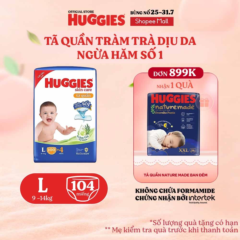 Tã quần Huggies Skincare Mega Jumbo M102+4/L100+4/XL84+4/XXL76+4