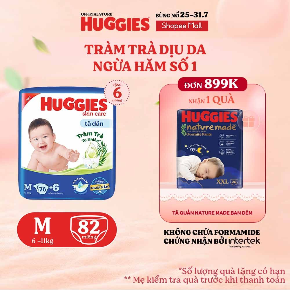 Tã dán Huggies Skincare Super Jumbo M82/ L68/ XL60/ XXL54