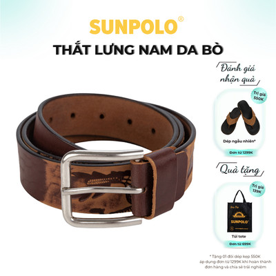  Thắt Lưng Nam Da Bò Họa Tiết Rồng SUNPOLO Khóa Kim Không Gỉ Nâu - BSRC01