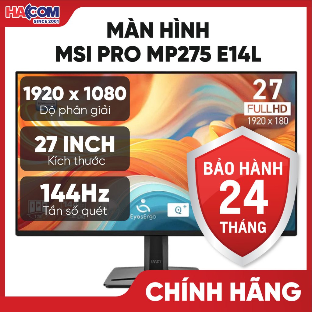 Màn Hình Gaming 144Hz MSI Pro MP275 E14L (27Inch/FHD/144Hz/IPS/1ms/Loa) - Bảo Hành 24 Tháng HACOM PC
