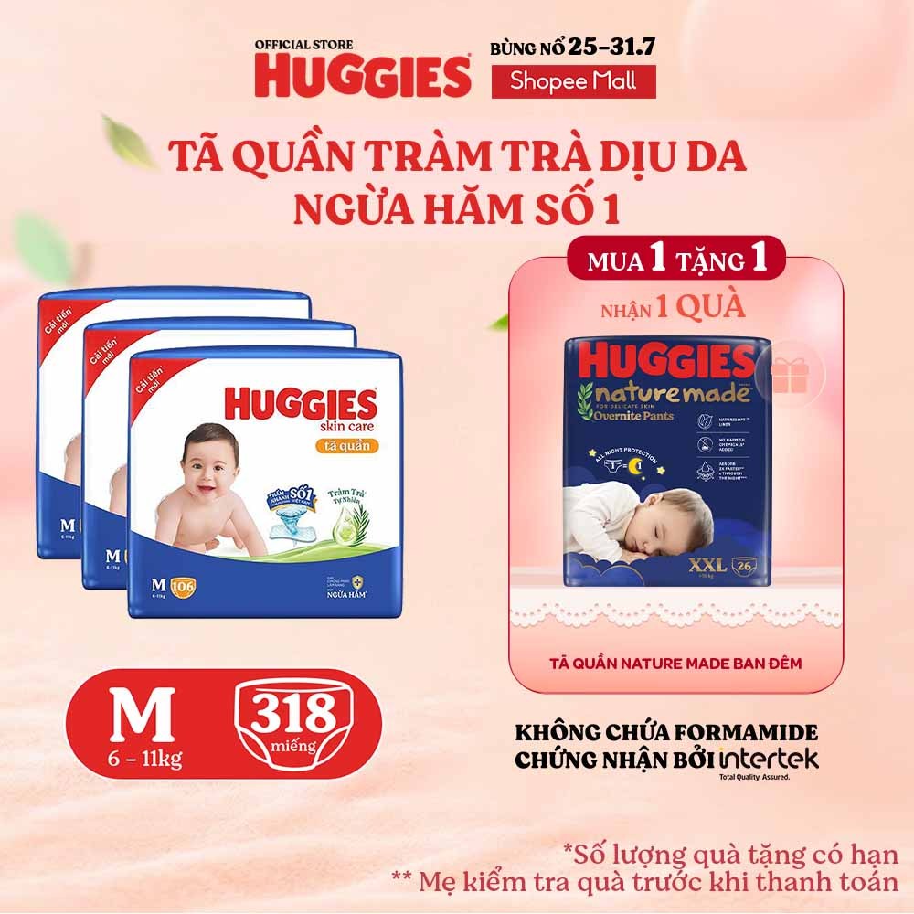 Combo 3 Tã quần Huggies Skincare Mega Jumbo M106/L96+8/XL84+4/XXL76+4