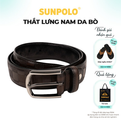  Thắt lưng nam da bò SUNPOLO Khóa xỏ kim Nâu - BSMK39