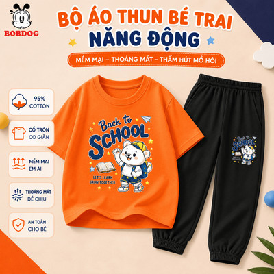 BOBDOG, bộ quần áo bé trai, set áo cộc phối với quần dài chất liệu cotton mềm mát thoáng khí cho bé mặc đi chơi đi học.