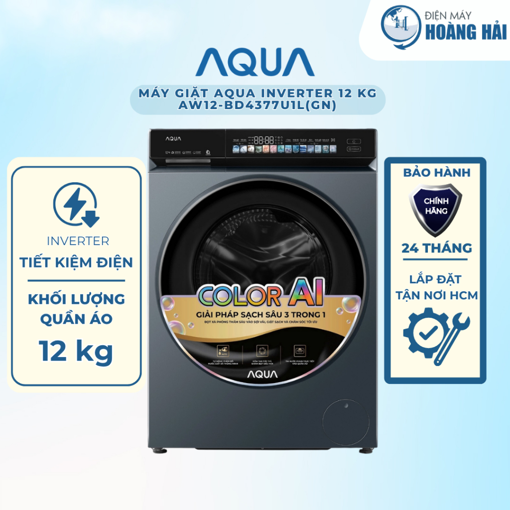 AW12-BD4377U1L(GN | Máy giặt Aqua Inverter 12 kg AW12-BD4377U1L(GN) - HÀNG CHÍNH HÃNG