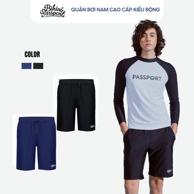 Quần bơi nam cao cấp dáng lửng thể thao, bigsize, kháng clo, chống tia UV- BIKINI PASSPORT - màu Đen - BS179_BL